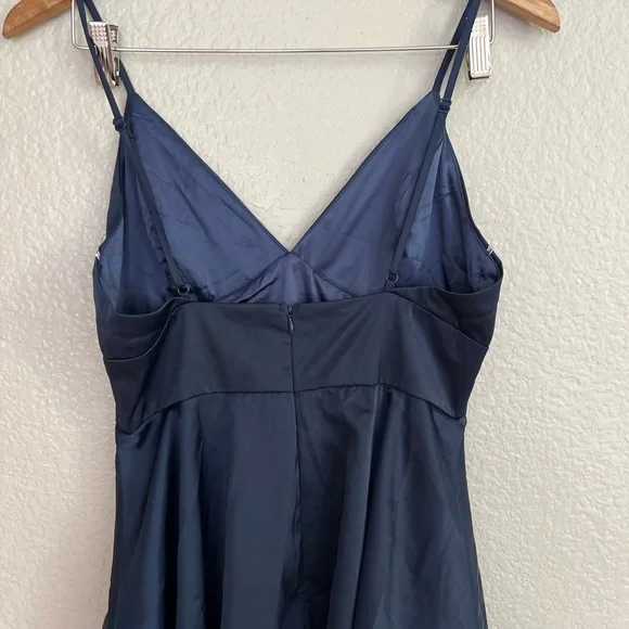 NWOT Going with Elegance Navy Blue Satin Tiered Maxi Dress - Picture 7 of 8